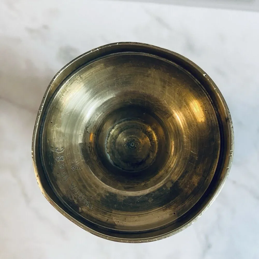 Vintage Brass Pedestal Etched Floral Footed Vase 7”